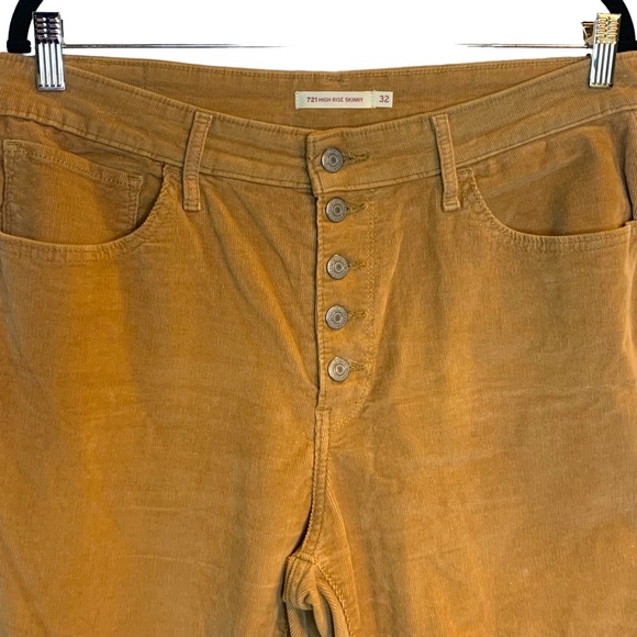 Levi’s 721 High Rise Skinny Corduroy Iced Coffee Brown Button Front Pant Size 32 - Picture 6 of 9